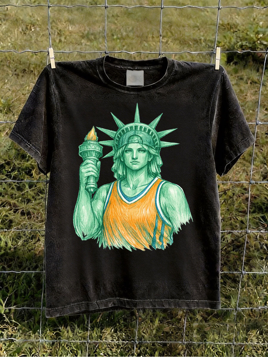 Men's Statue Of Liberty Basketball Short-sleeved T-shirt