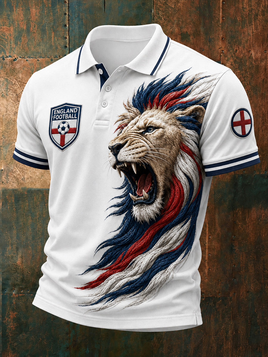 Retro England Football Fan Art Print Casual Polo Shirt