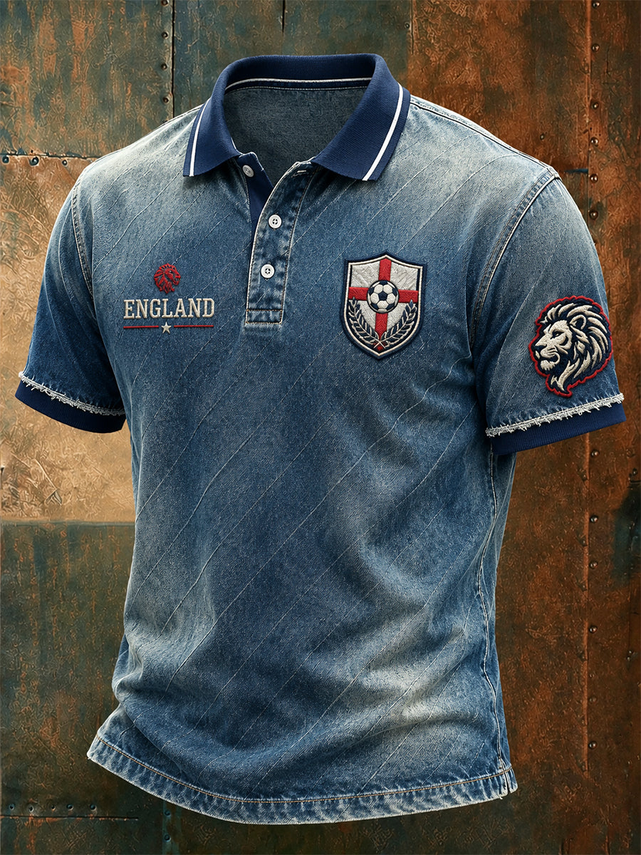Retro England Football Fan Art Print Casual Polo Shirt