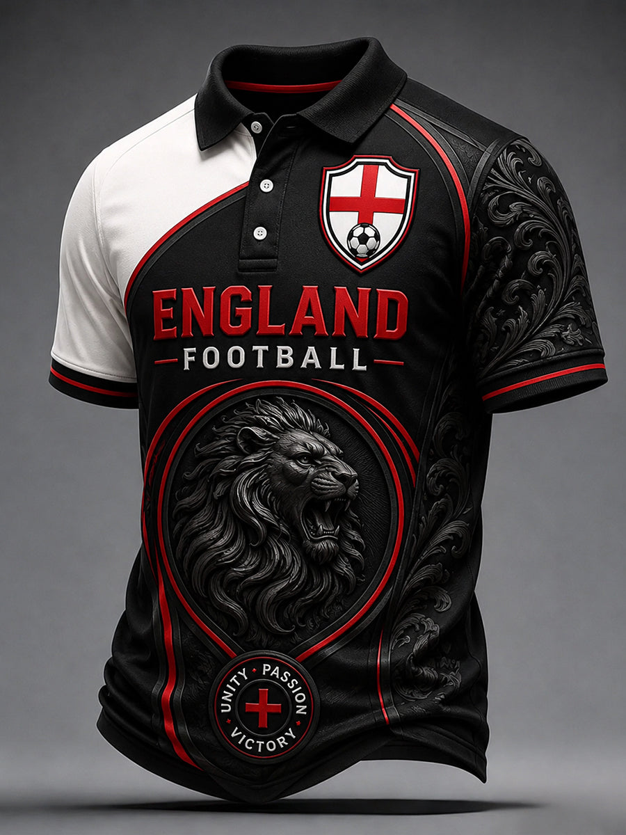Retro England Football Fan Art Print Casual Polo Shirt