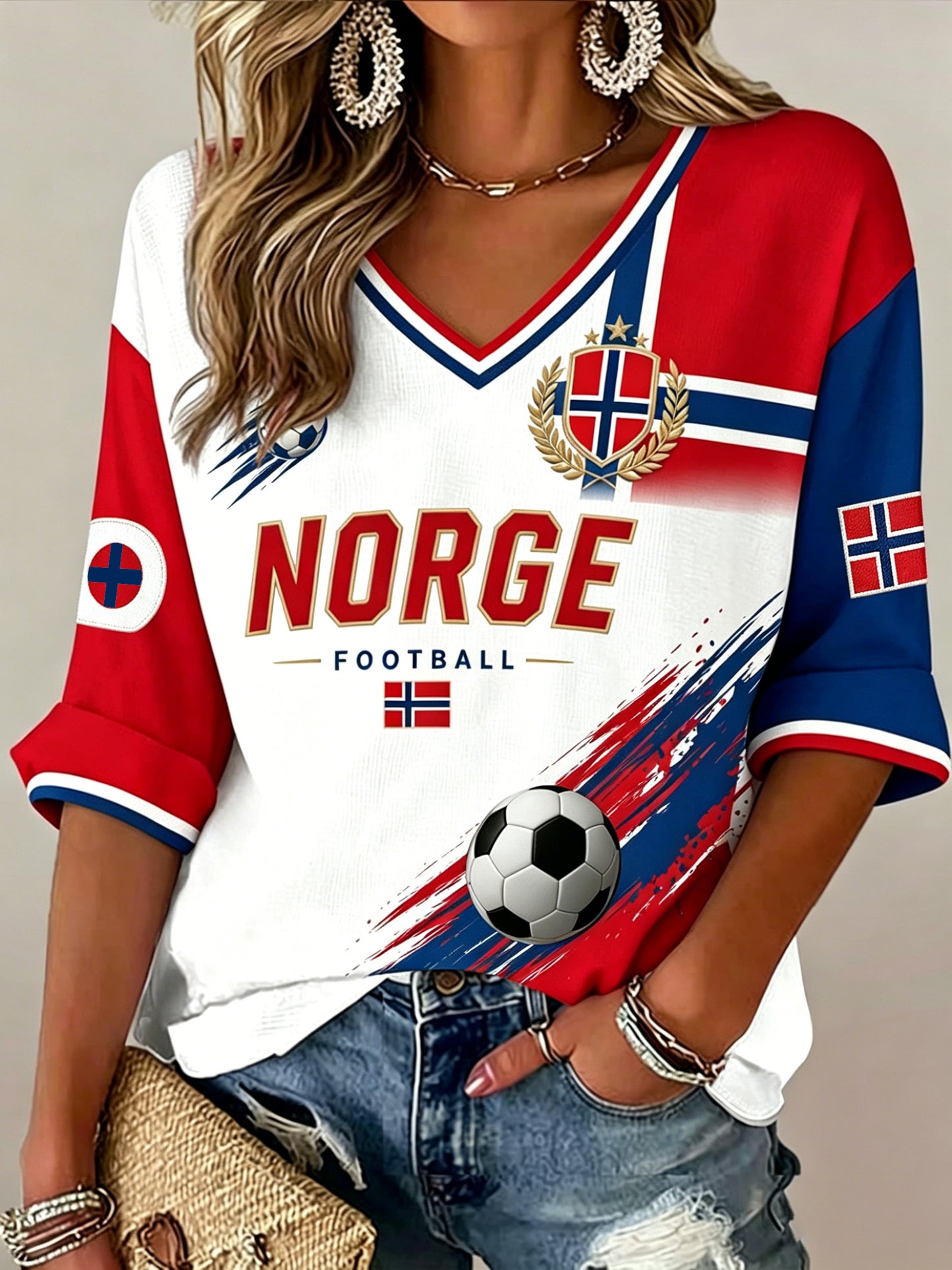 Women's Norwegian Football Match Art Print V-Neck