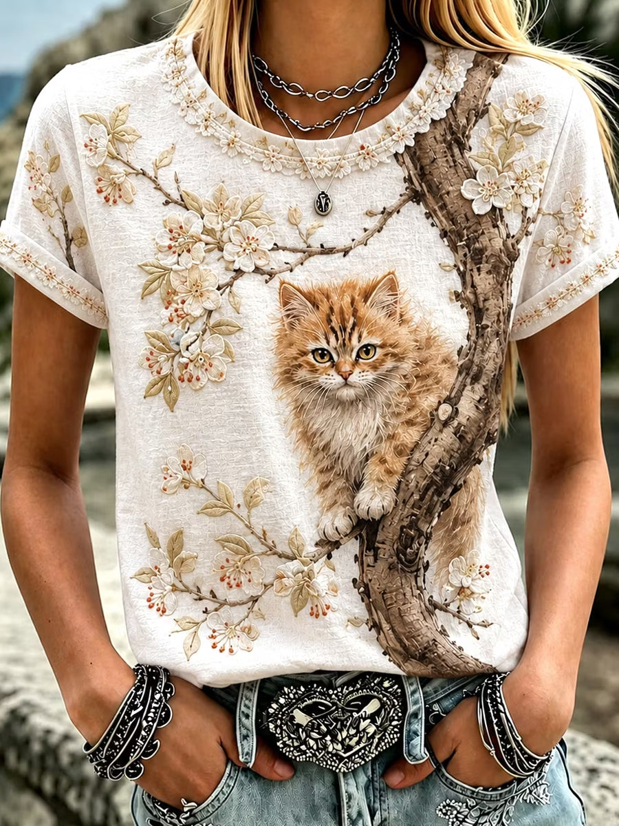 Women's Retro Animal Art Print Casual T-shirt