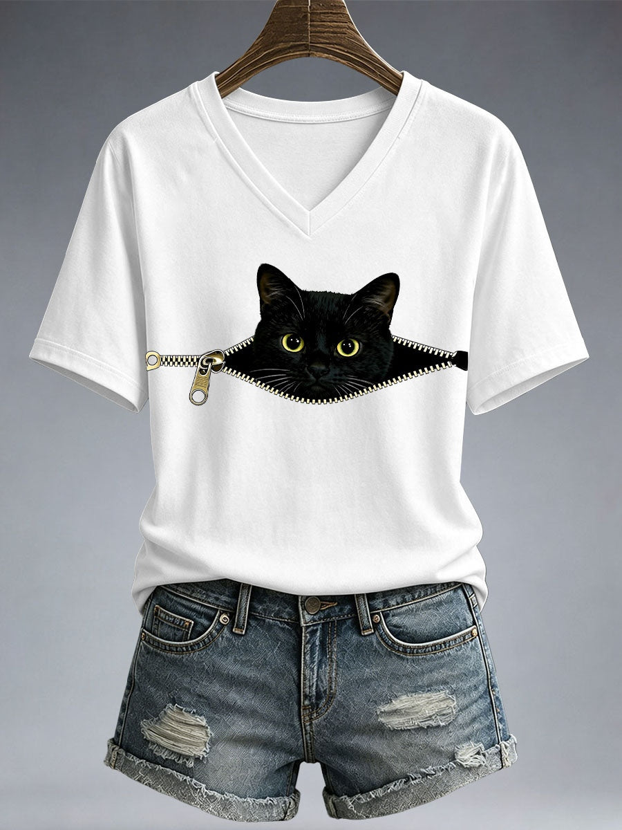 Women's Funny Cat Print T-Shirt