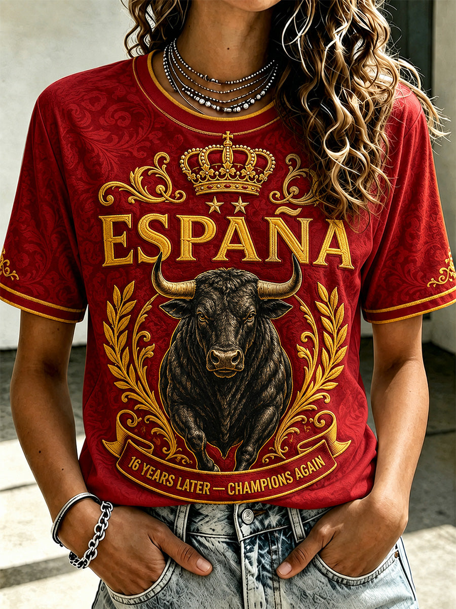Camiseta casual con estampado “We Are The Champions 2026” para mujeres, regalo para aficionados al fútbol en celebración de la selección española
