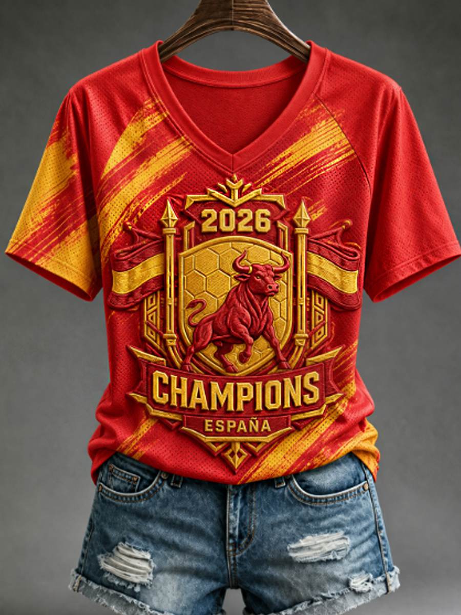 Camiseta de mujer con cuello en V, hombros descubiertos y manga corta