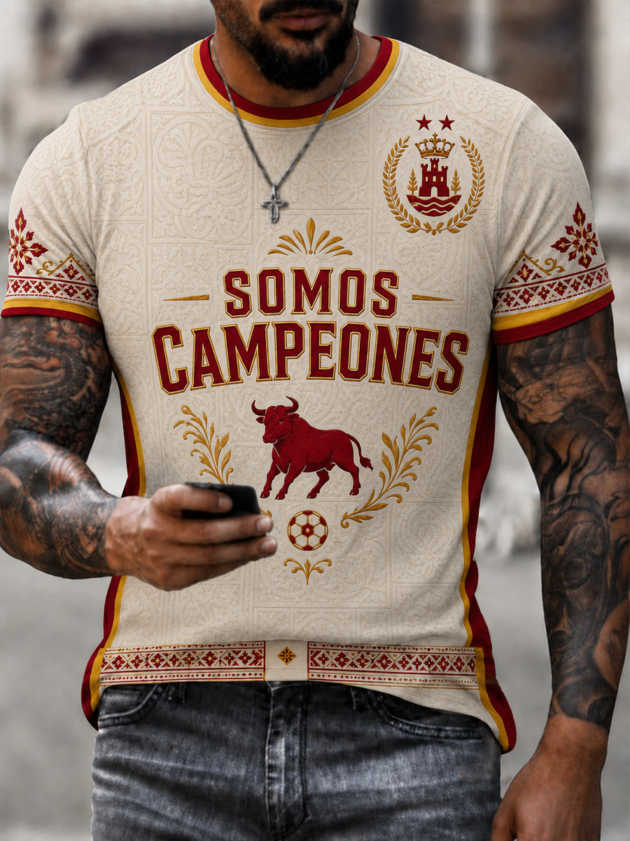 Camiseta estampada manga corta Somos los campeones hombre