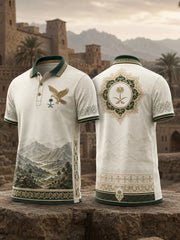 Men's Saudi Arabia National Day Polo With Cultural Elements And Artistic Print