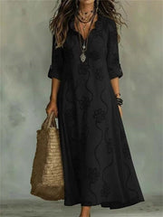 Women's Classy Floral Pattern Ruffle Trim V Neck Maxi Dress