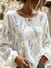 Women's Vintage Floral Art Print Casual Cotton-Linen Top
