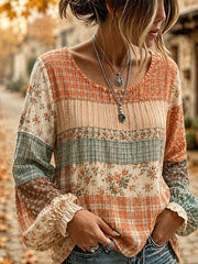 Women's Fall Patchwork Art Shirt