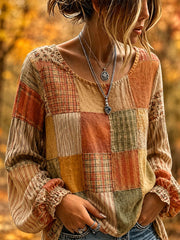 Women's Fall Patchwork Art Shirt