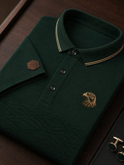 Retro Business-Style Casual Polo Shirt with Artistic Print