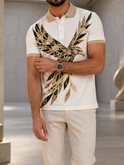 Retro Business-Style Casual Polo Shirt with Artistic Print