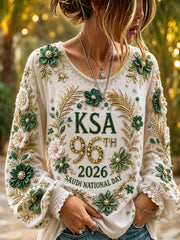 Retro Saudi National Day Graphic Print Casual Top