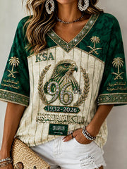 Women's Saudi Arabia's 96th National Day Mid-length Sleeves V-Neck T-Shirt