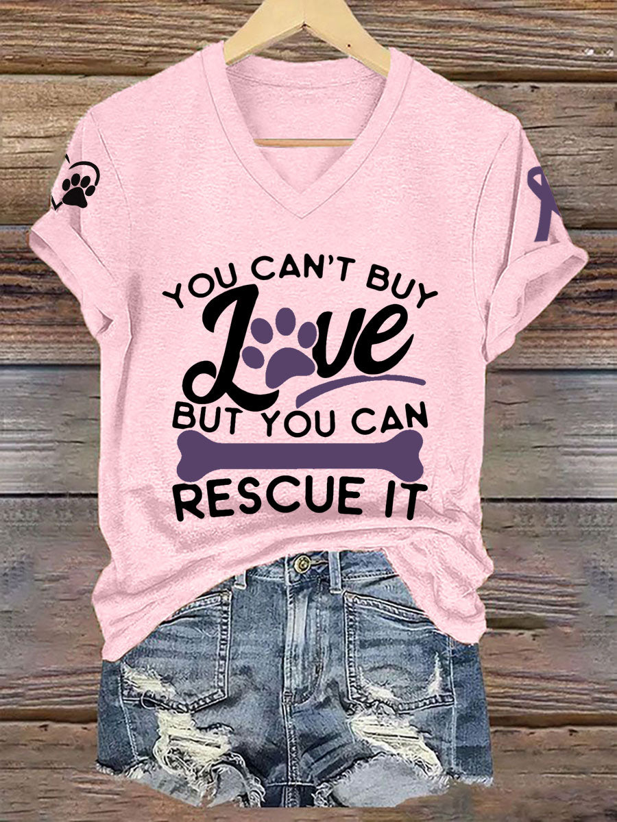 Women's you can't buy love but you can rescue it V-neck T-shirt