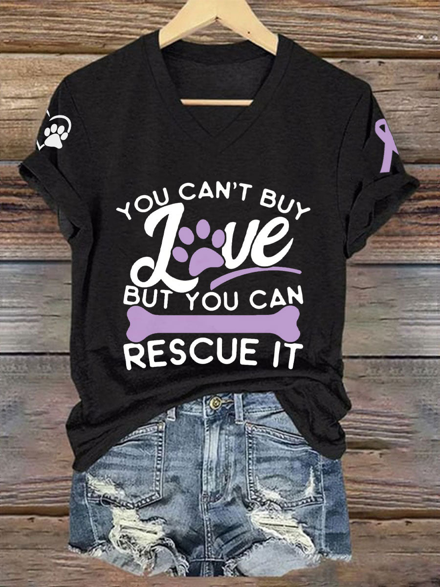 Women's you can't buy love but you can rescue it V-neck T-shirt