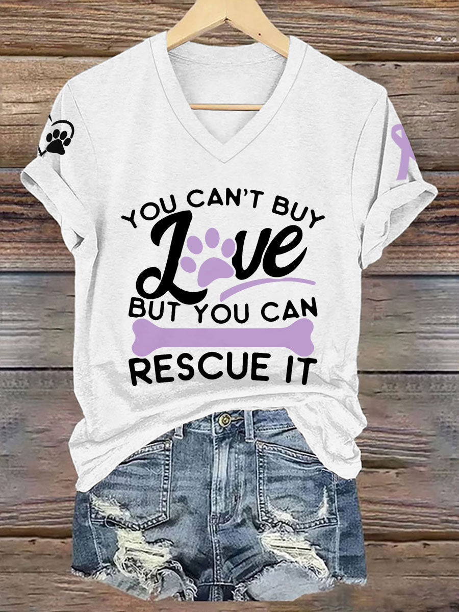 Women's you can't buy love but you can rescue it V-neck T-shirt