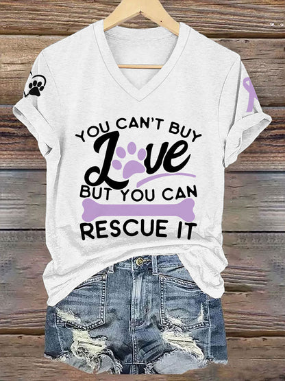 Women's you can't buy love but you can rescue it V-neck T-shirt
