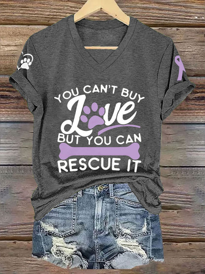 Women's you can't buy love but you can rescue it V-neck T-shirt