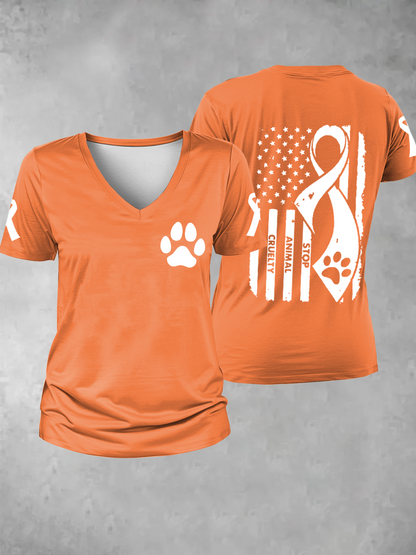 Women's stop animal cruelty V-neck T-shirt