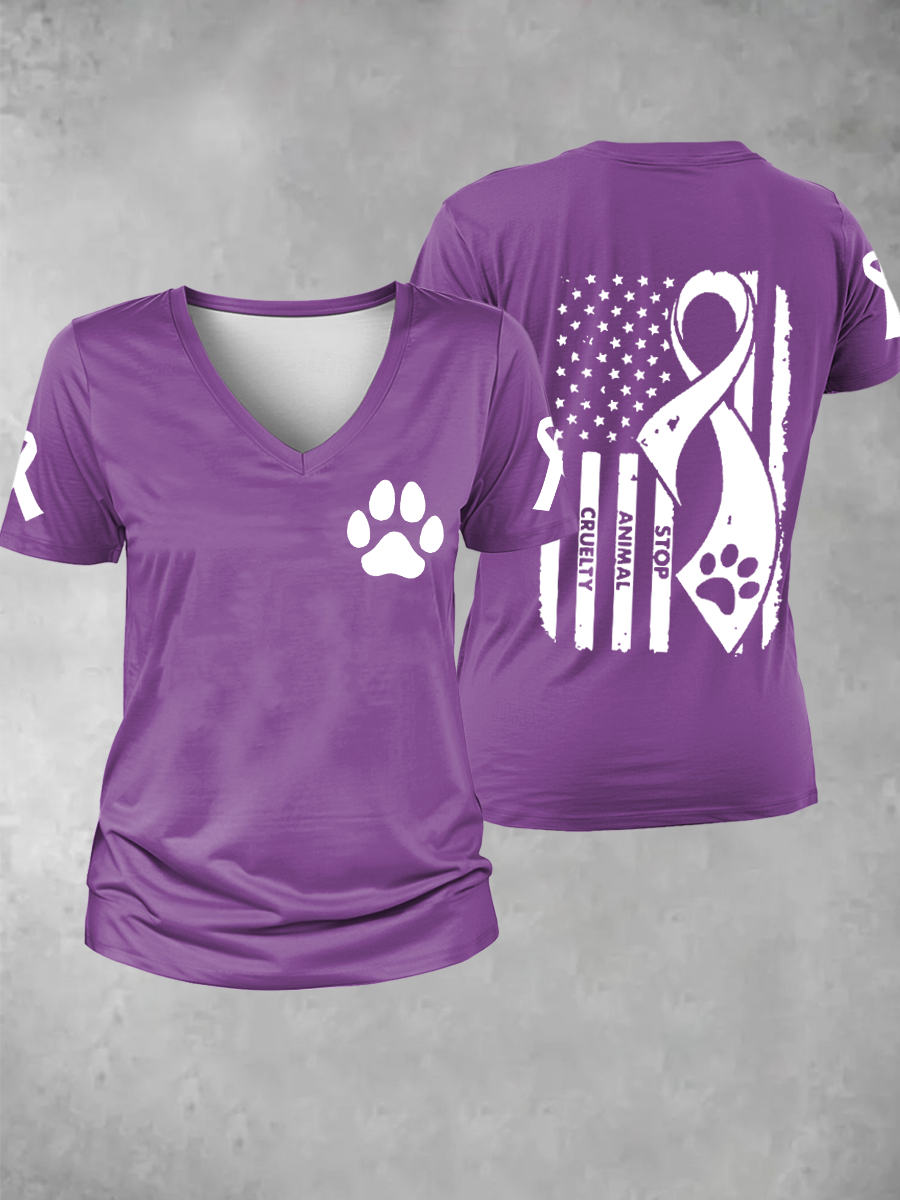 Women's stop animal cruelty V-neck T-shirt