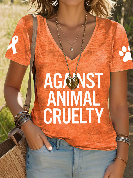 Women's Prevention of Cruelty to Animals Month Against animal cruelty V-neck T-shirt