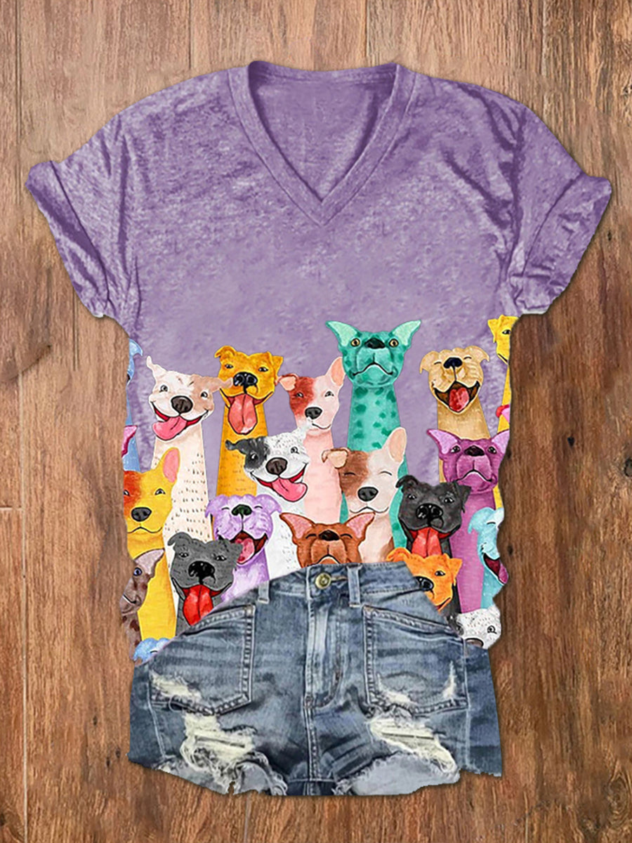 Women's Colorful Dogs Print short-sleeved T-shirt