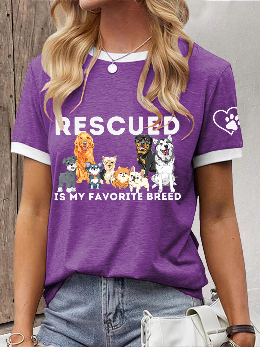 Women's rescued is my favorite breed T-shirt