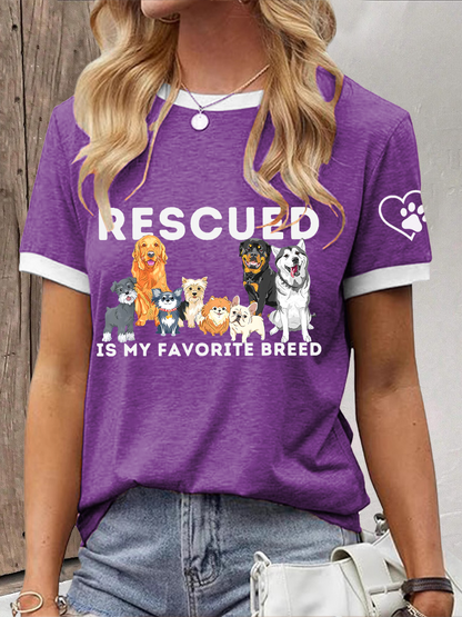 Women's rescued is my favorite breed T-shirt