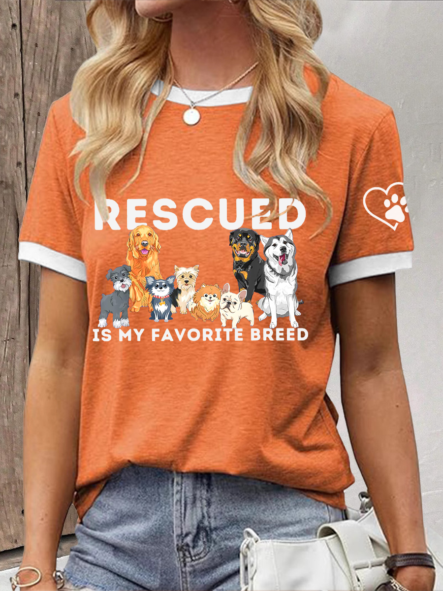 Women's rescued is my favorite breed T-shirt