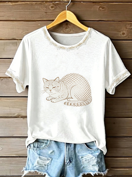 Women's Cat Art Short Sleeves T-Shirt
