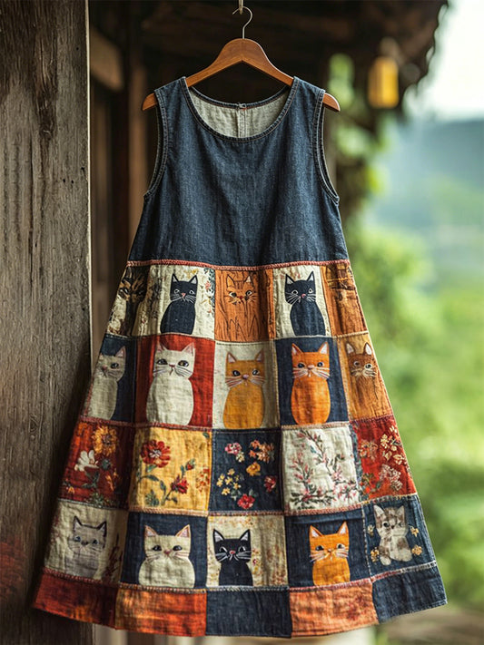 Women's Retro Floral Animal Sleeveless Midi Dress