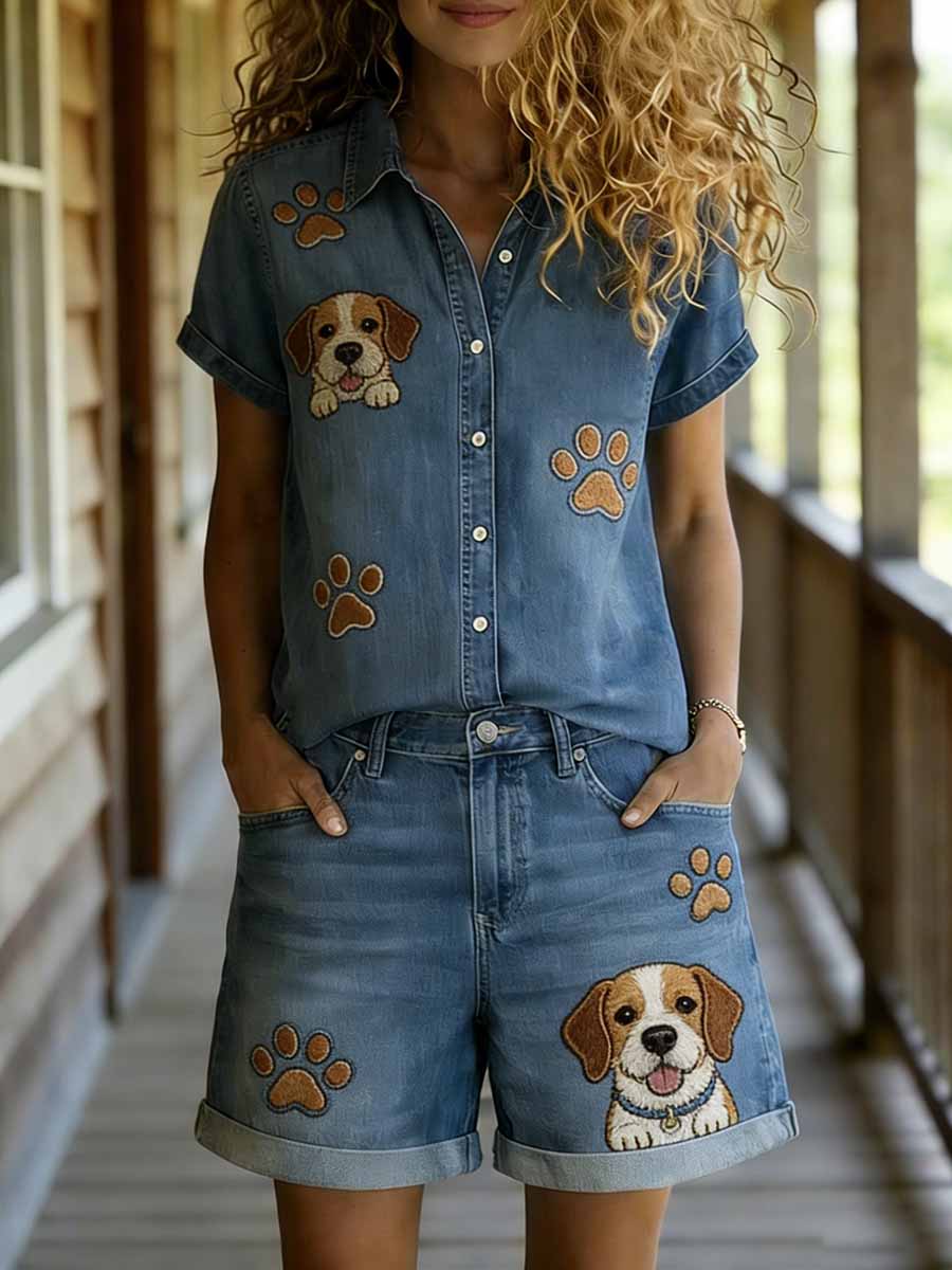 Women's Fashion Animal Print Casual Short Sleeve Shirt And Shorts Set