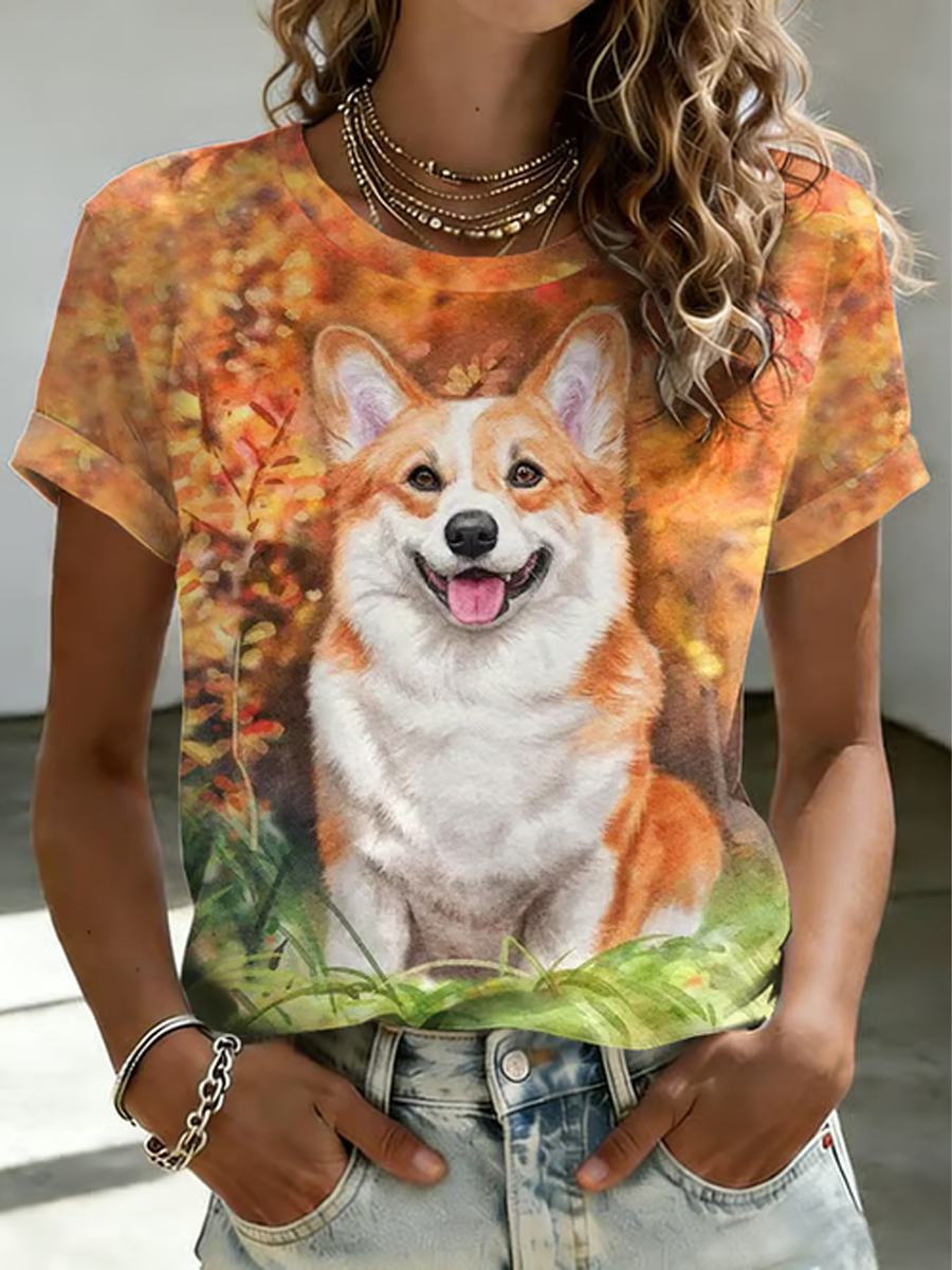 Women's Dog Print short-sleeved T-shirt