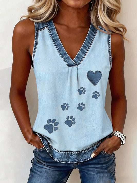 Women's  Animal Denim V-Neck Vest