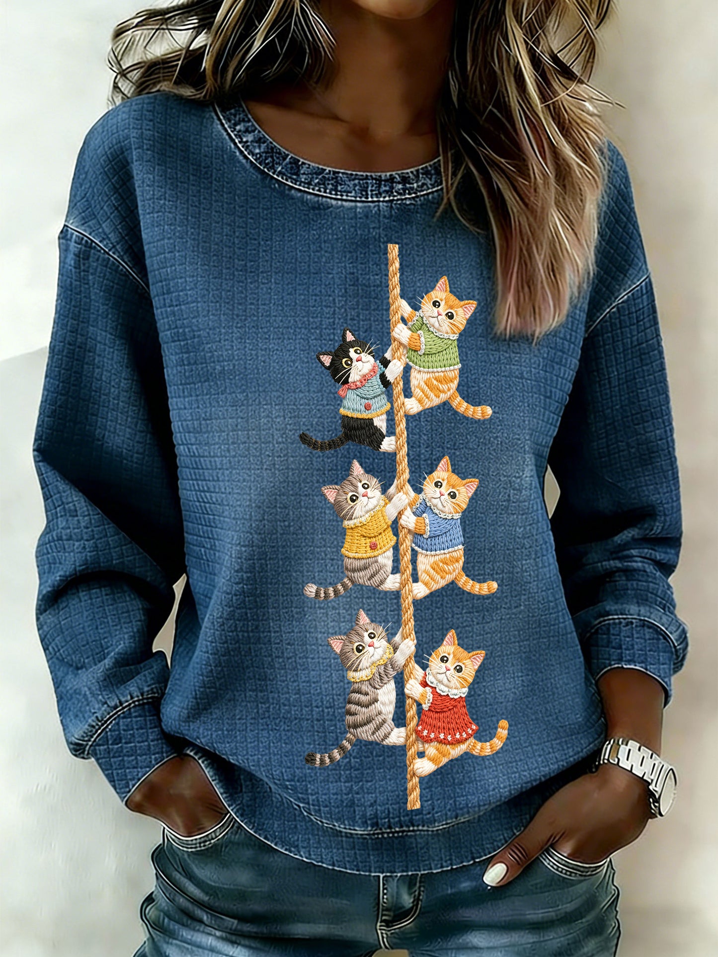 Women's Cat Printed Sweatshirt