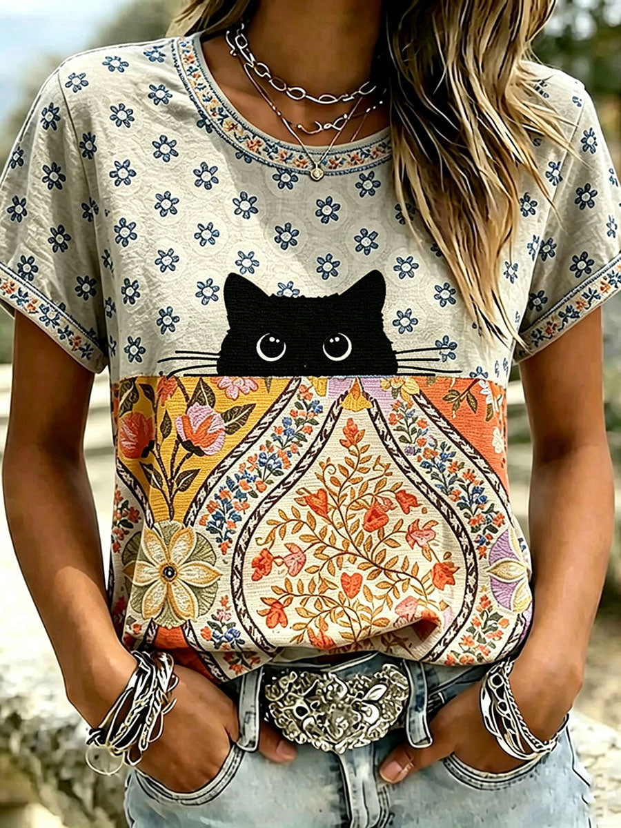 Women's Cat Print Casual T-shirt