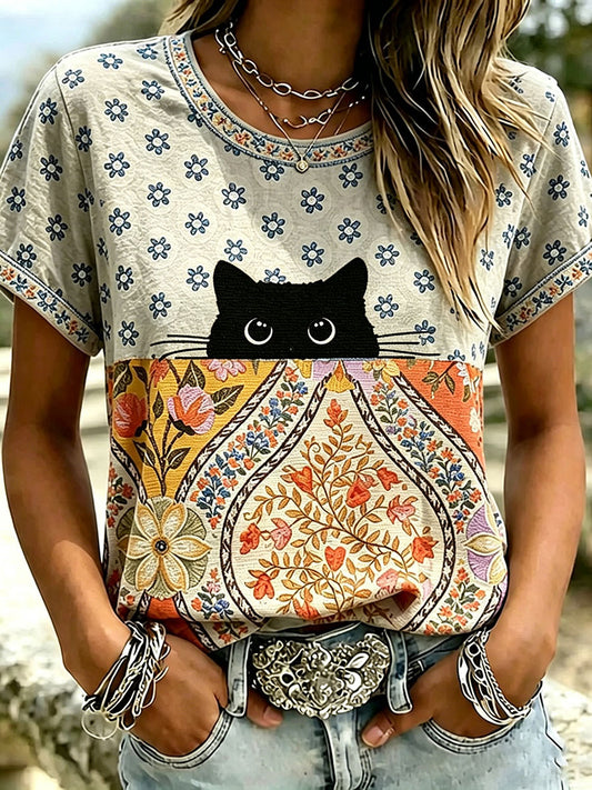 Women's Cat Print Casual T-shirt
