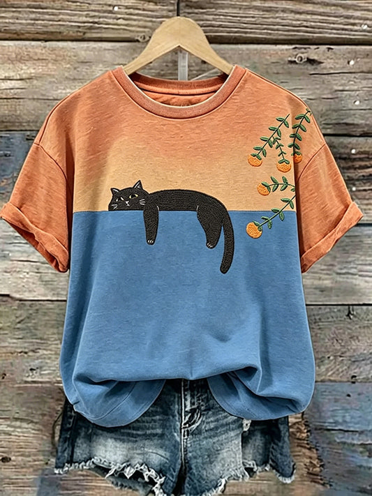 Women's Cute Cat Art Casual Short Sleeve T-shirt