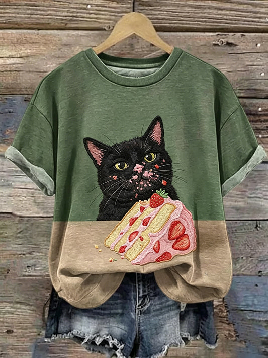 Women's Funny Cat Art Casual Short Sleeve T-shirt
