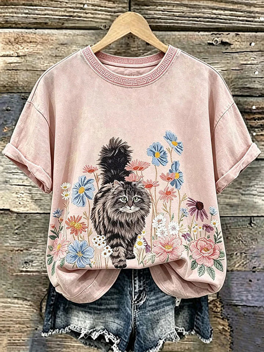 Women's Cat Print Casual T-Shirt