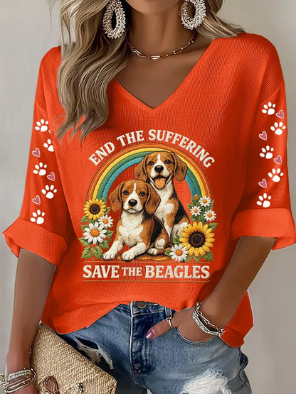 Women's End The Suffering  Save The Beagles Waffle T-shirt