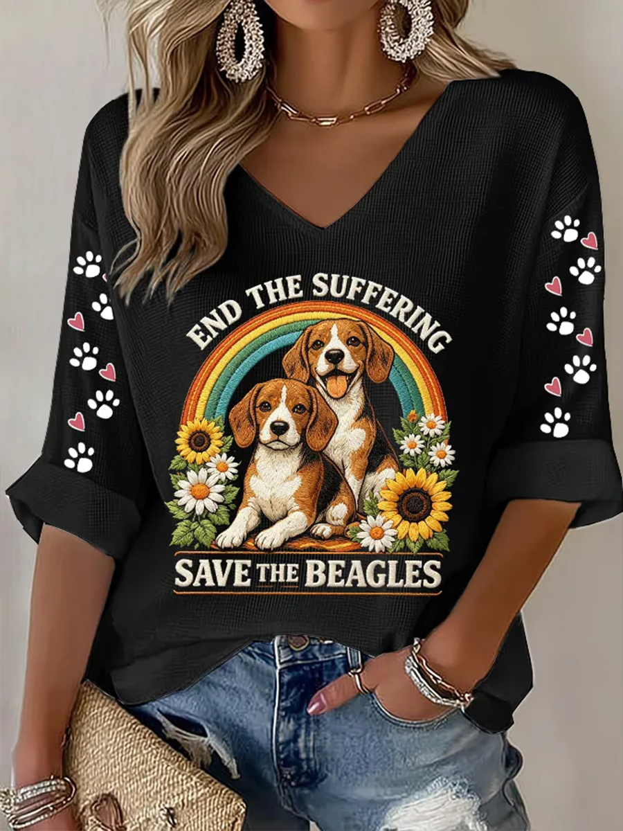 Women's End The Suffering  Save The Beagles Waffle T-shirt