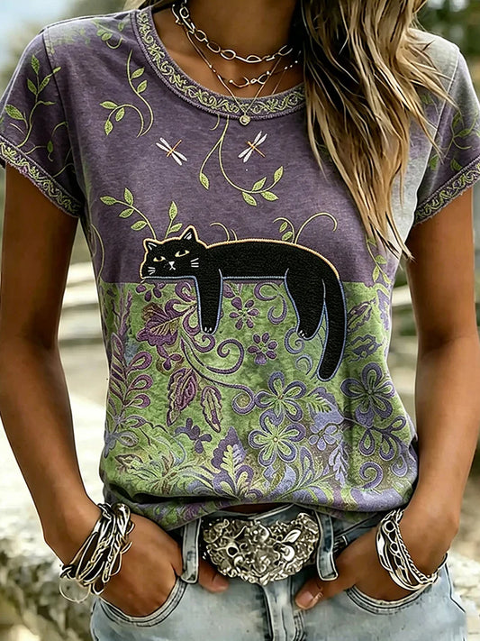 Women's Vintage Animal Art Print Casual T-Shirt