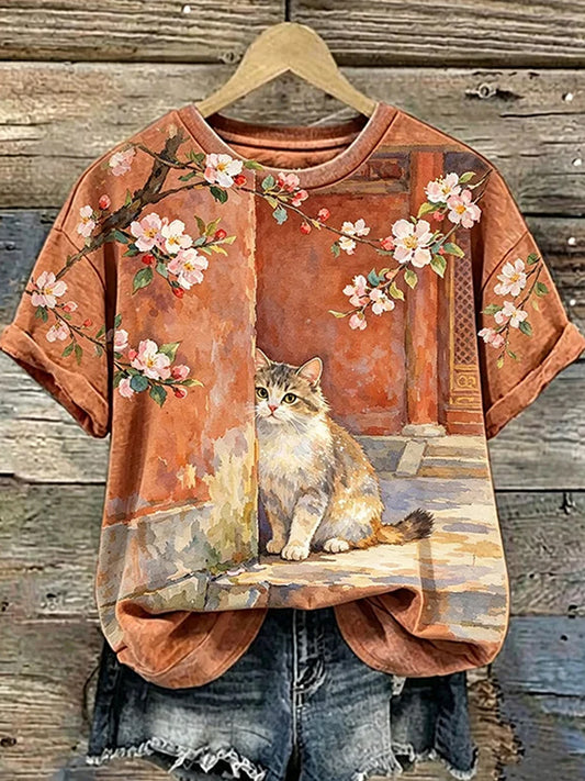 Women's Vintage Animal Art Print Casual T-Shirt