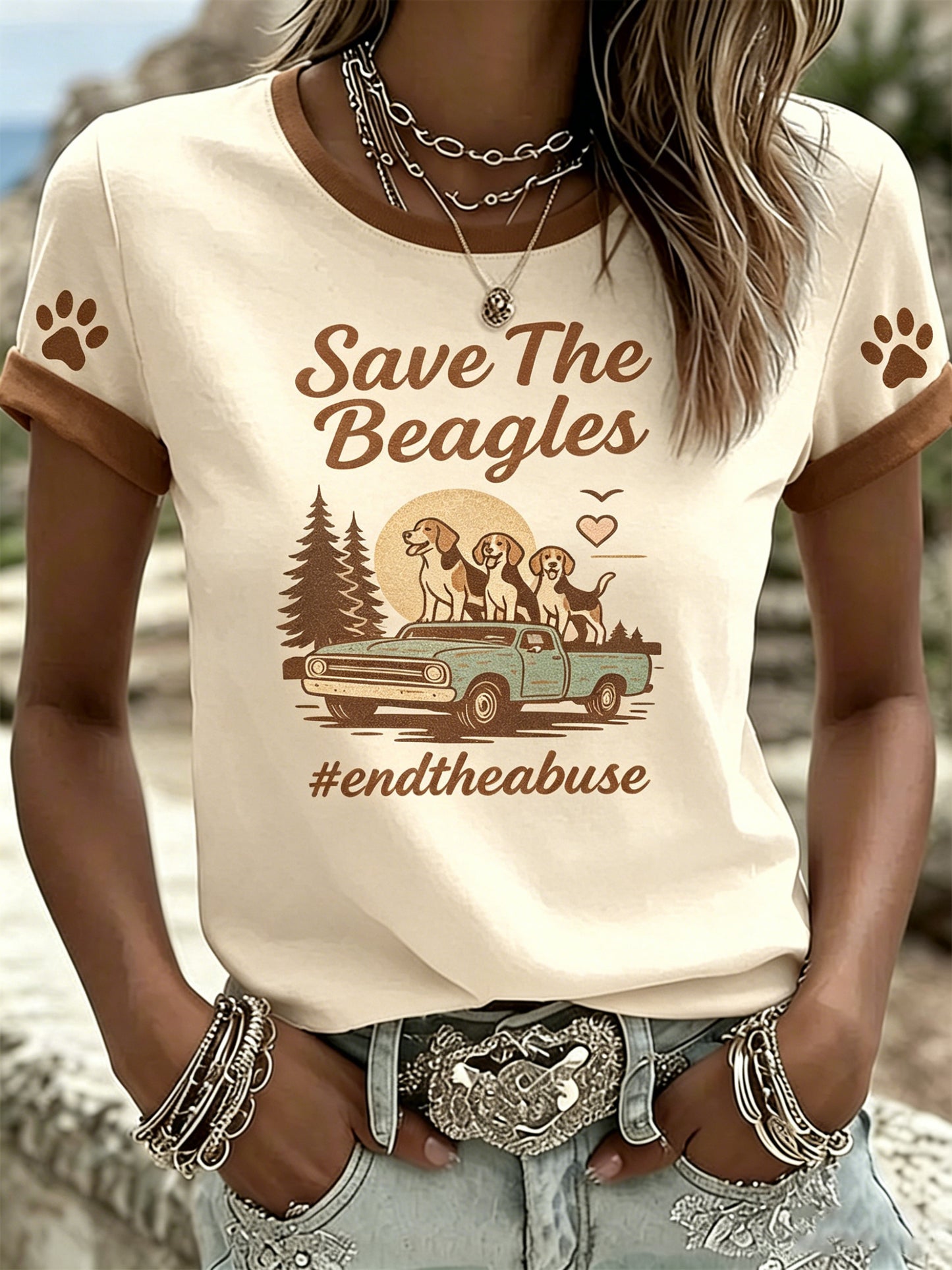 Women's Beagle Rescue Print Short-Sleeve T-Shirt