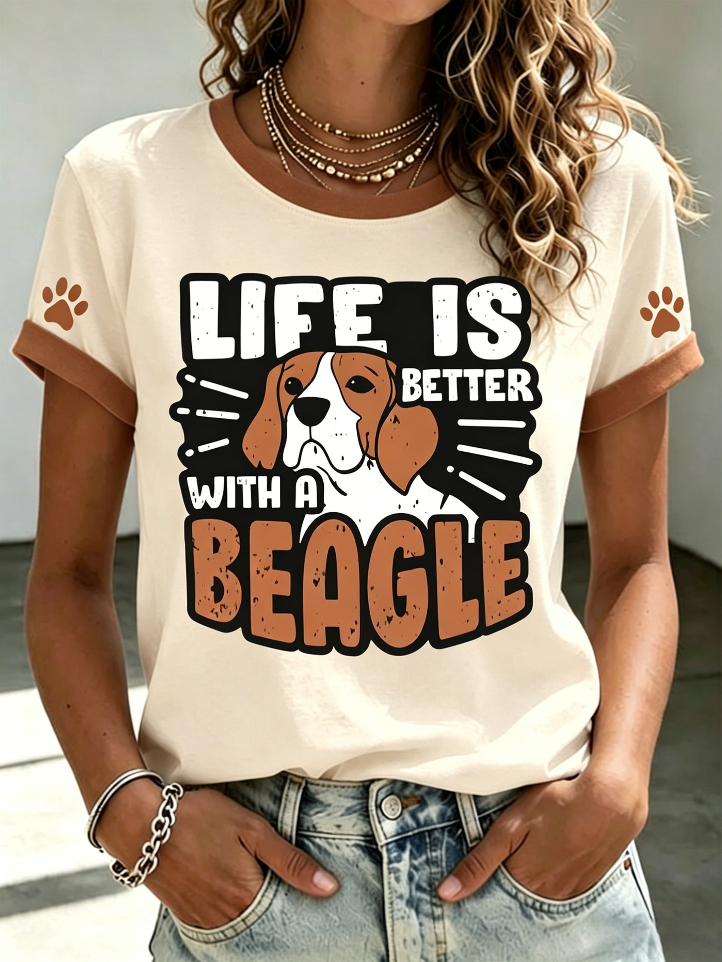 Women's Beagle Rescue Print Short-Sleeve T-Shirt