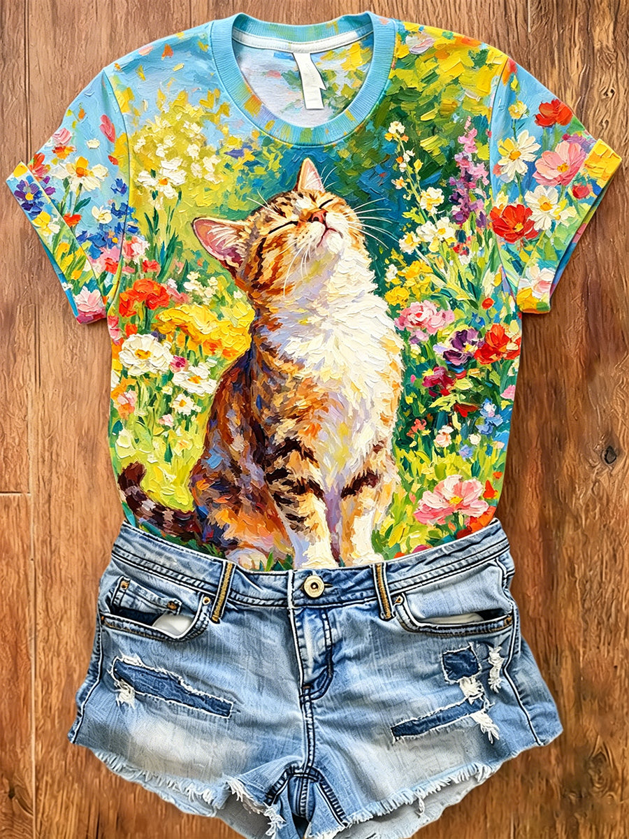 Women's Short-Sleeve Polo With Artistic Animal And Floral Print
