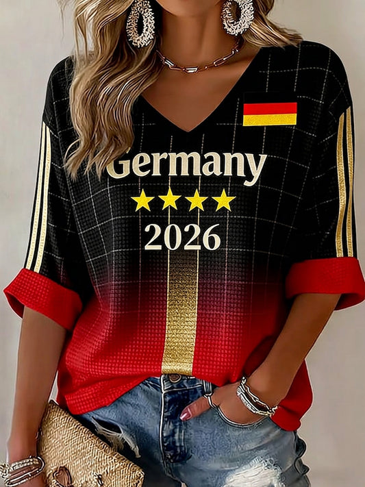 Women's Germany Football Fan Print Waffle T-shirt